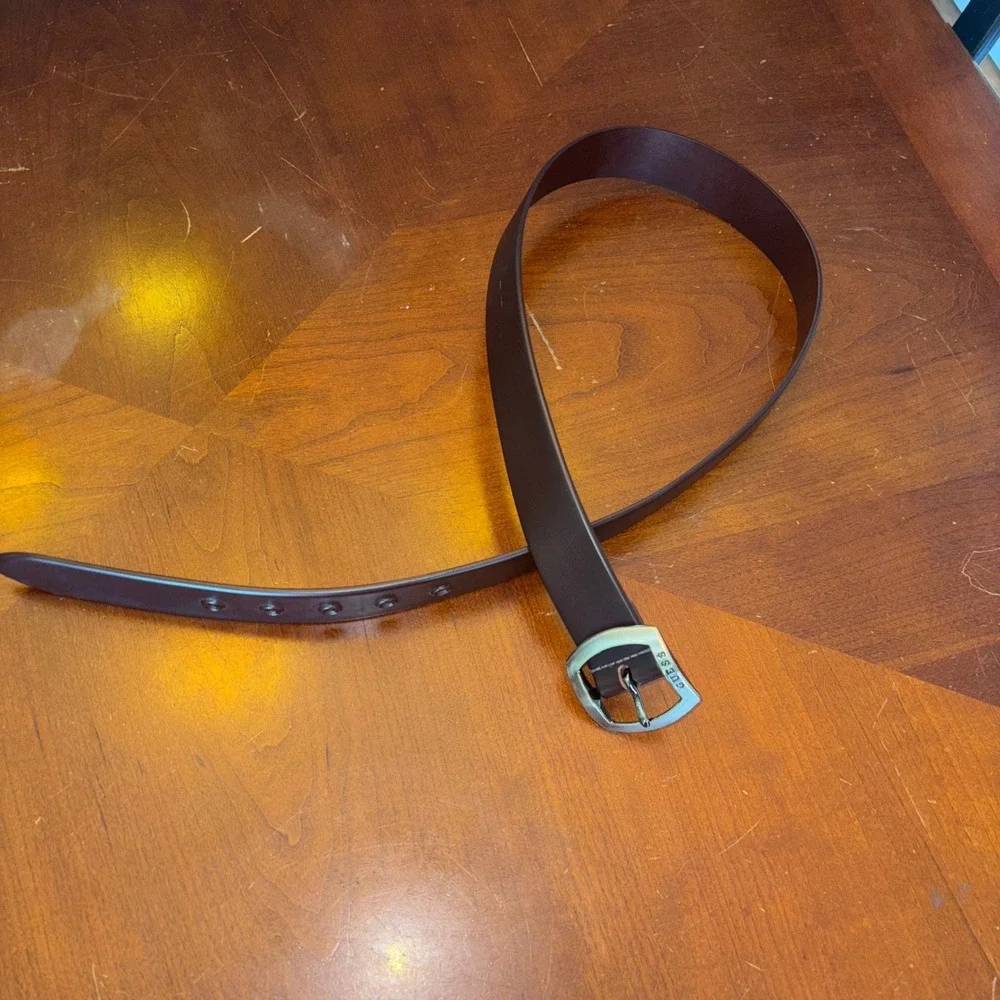 Guess Belt‎ | Mens Brown Leather | Silver Tone Buckle | Casual Fashion Accessory
